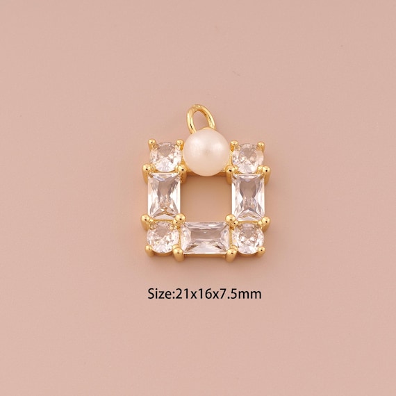 18K Gold Square Charms,CZ Pave Minimalist Charms Pendants,Square Charm for DIY Jewelry Making Supply