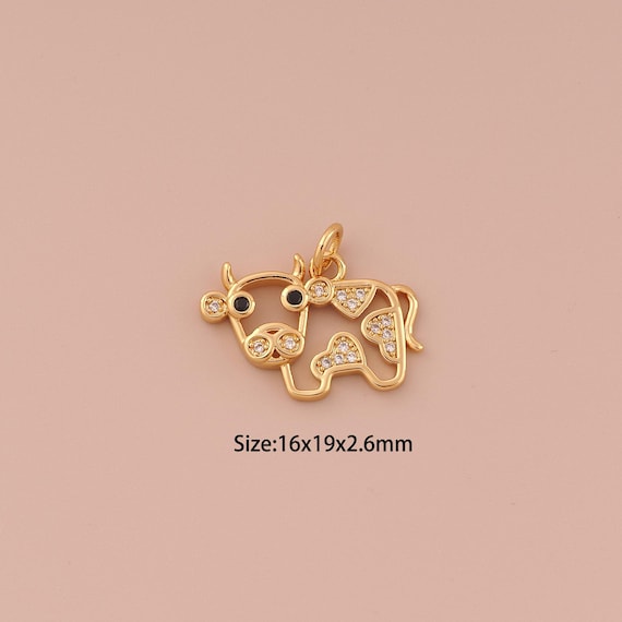 18K Gold Cow Charms,CZ Pave Minimalist Charms Pendants,Animal Charm for DIY Jewelry Making Supply