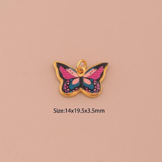 18K Gold Butterfly Charms,Enamel Insect Charms Pendants,Butterfly Charm for DIY Jewelry Making Supply