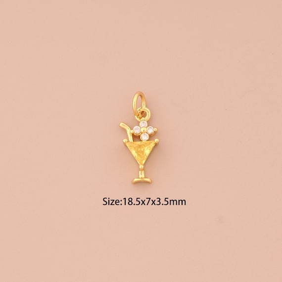 18K Gold Goblet Charms,CZ Pave Wine Glass Charms Pendants,Goblet Charm for DIY Jewelry Making Supply