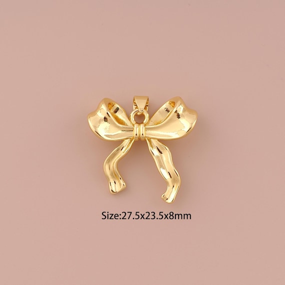 18K Gold Bow Charms,Minimalist Charms Pendants,Bow Charm for DIY Jewelry Making Supply