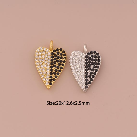 18K Gold Heart Charms,CZ Pave Minimalist Charms Pendants,Heart Charm for DIY Jewelry Making Supply