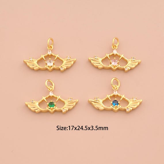 18K Gold Angel Wings Charms,CZ Pave Wings Charms Pendants,Angel Wings Charm for DIY Jewelry Making Supply