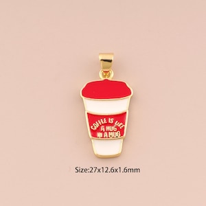 18K Gold Coffee Cup Charms,Enamel Charms Pendants,Coffee Charm for DIY Jewelry Making Supply