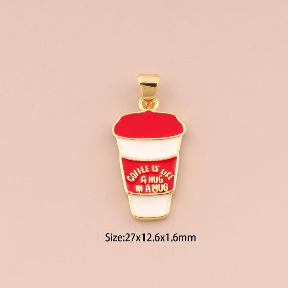 18K Gold Coffee Cup Charms,Enamel Charms Pendants,Coffee Charm for DIY Jewelry Making Supply