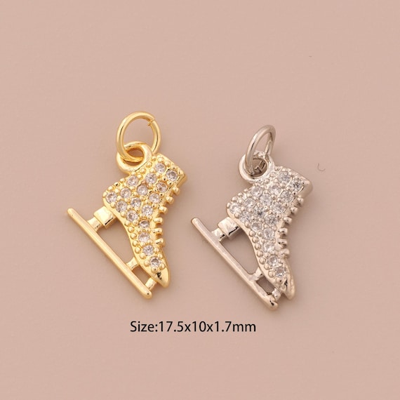 18K Gold Skate Shoes Charms,CZ Pave Skate Shoes Charms Pendants,Skate Shoes Charm for DIY Jewelry Making Supply