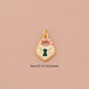 18K Gold Heart Charms,Enamel Lock Charms Pendants,Love Charm for DIY Jewelry Making Supply