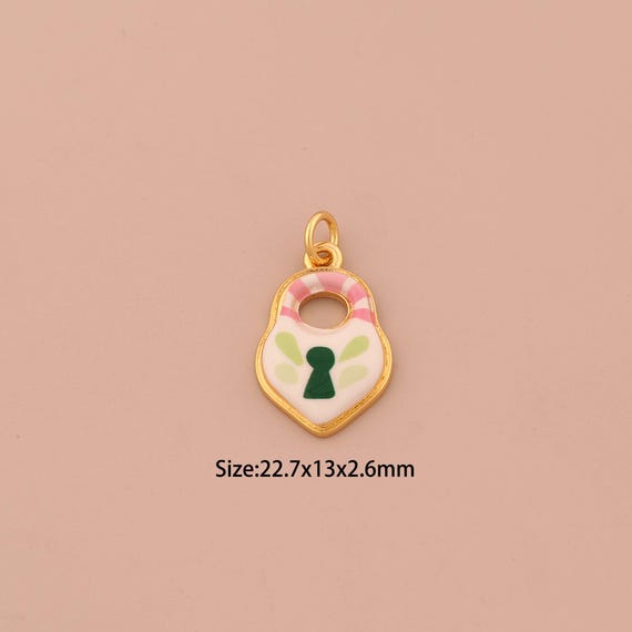 18K Gold Heart Charms,Enamel Lock Charms Pendants,Love Charm for DIY Jewelry Making Supply