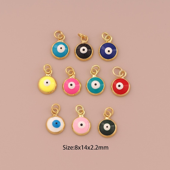 18K Gold Evil Eye Charms,Enamel Minimalist Charms Pendants,Devil Eye Charm for DIY Jewelry Making Supply