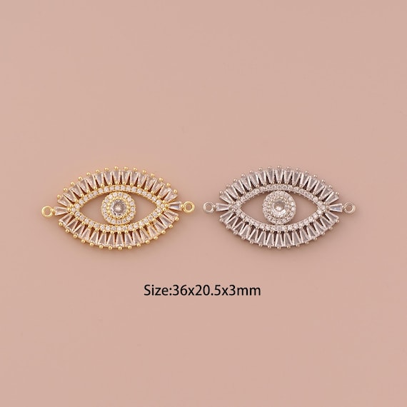 18K Gold Evil Eye Connector,CZ Pave Minimalist Connector Charms,Devil Eye Connector for DIY Jewelry Making Supply
