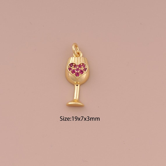 18K Gold Heart Charms,CZ Pave Minimalist Charms Pendants,Goblet Charm for DIY Jewelry Making Supply