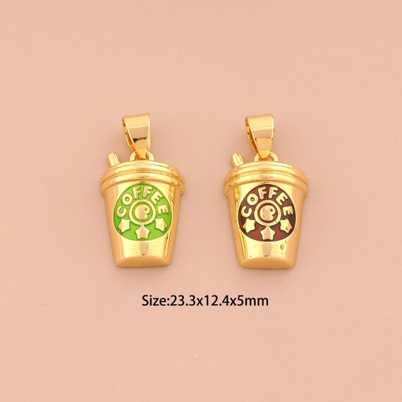 18K Gold Coffee Cup Charms,Enamel Coffee Charms Pendants,Cup Charm for DIY Jewelry Making Supply