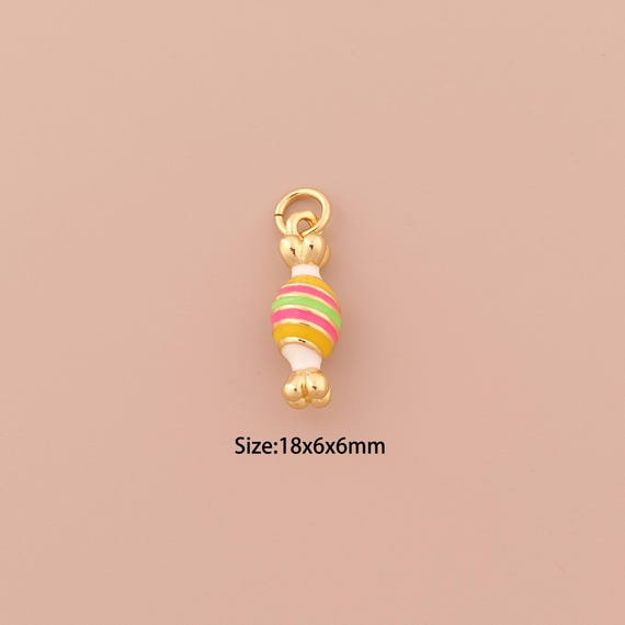 18K Gold Candy Charms,Enamel Minimalist Charms Pendants,Candy Charm for DIY Jewelry Making Supply