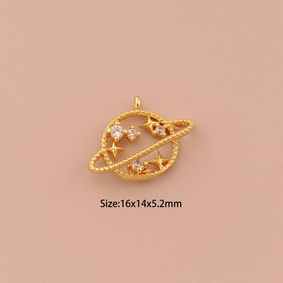 18K Gold Saturn Charms,Minimalist Star Pendants,Saturn Charm for DIY Jewelry Making Supply