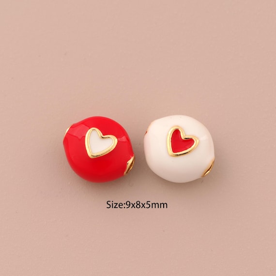 18K Gold Ball Spacer Bead,CZ Pave Heart Bead,Enamel Ball Bead for DIY Jewelry Making Supply