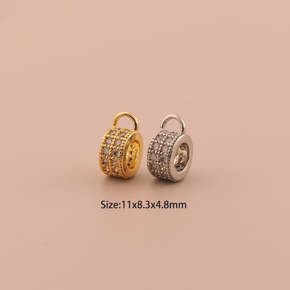 18K Gold Tube Spacer Bead,CZ Pave Minimalist Bead,Large Hole Bead for DIY Jewelry Making Supply