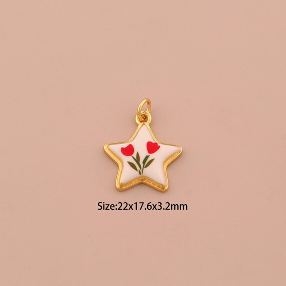 18K Gold Star Charms,Enamel Flower Charms Pendants,Starburst Charm for DIY Jewelry Making Supply