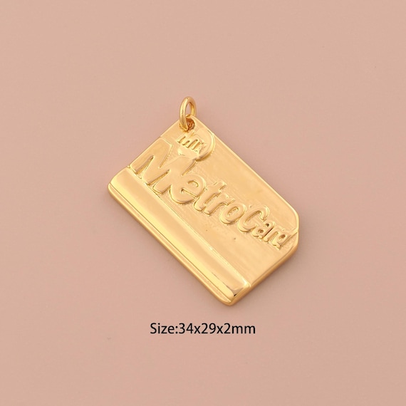 18K Gold Metro Card Charms,Square Charms Pendants,Letter Charm for DIY Jewelry Making Supply