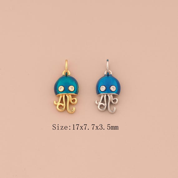 18K Gold Jellyfish Charms,CZ Pave Marine Life Charms Pendants,Enamel Jellyfish Charm for DIY Jewelry Making Supply