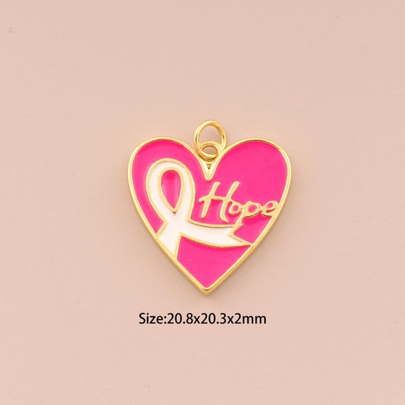 18K Gold Heart Ribbon Pendant,Cancer Awareness Charm Bracelet Necklace for DIY Jewelry Making Supply