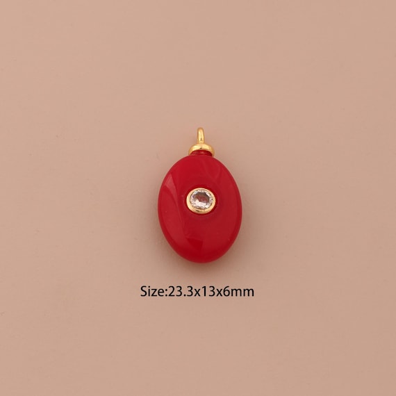 18K Gold Energy Stone Charms,Natural Stone Charms Pendants,Red Jade Charm for DIY Jewelry Making Supply