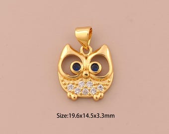 18K Gold Eule Charms, CZ Pave Tier Charms Anhänger, Eule Charm für DIY Schmuckherstellung Versorgung