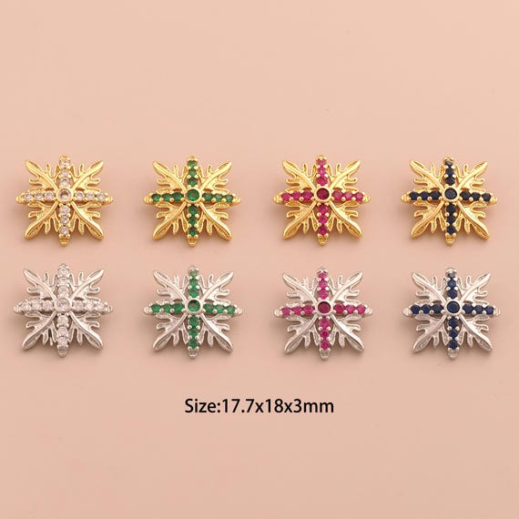 18K Gold Snowflake Charms,CZ Pave Christmas Charms Pendants,Snowflake Charm for DIY Jewelry Making Supply