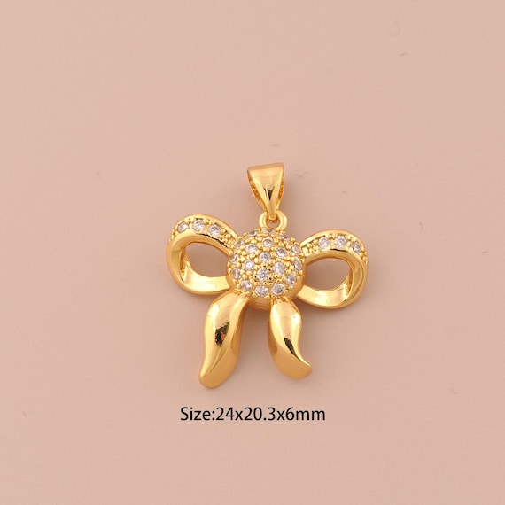 18K Gold Bow Charms,CZ Pave Bow Charms Pendants,Bow Charm for DIY Jewelry Making Supply