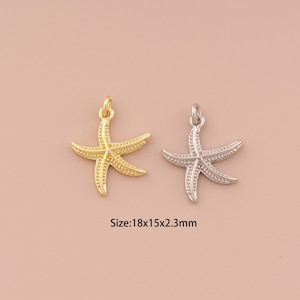 18K Gold Starfish Charms,Minimalist Charms Pendants,Starfish Charm for DIY Jewelry Making Supply