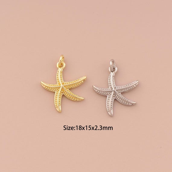 18K Gold Starfish Charms,Minimalist Charms Pendants,Starfish Charm for DIY Jewelry Making Supply