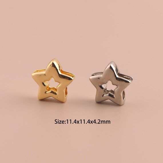 18K Gold Star Spacer Bead,Starburst Bead,Flat Bead for DIY Jewelry Making Supply