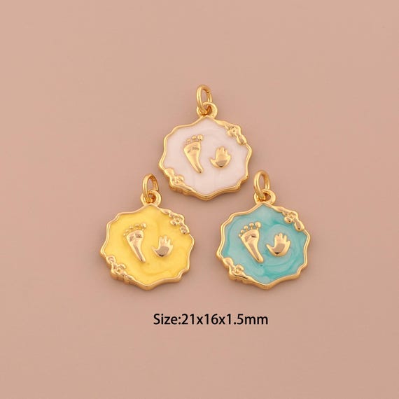 18K Gold Foot Hand Charms,Enamel Foot Charms Pendants,Hand Charm for DIY Jewelry Making Supply