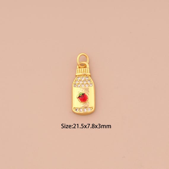 18K Gold CZ Strawberry Charms,Enamel Beverage Charms Pendants,Strawberry Charm for DIY Jewelry Making Supply