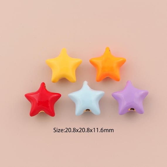 18K Gold Star Spacer Bead,Minimalist Bead,Enamel Pentagram Beads Star Bead for DIY Jewelry Making Supply