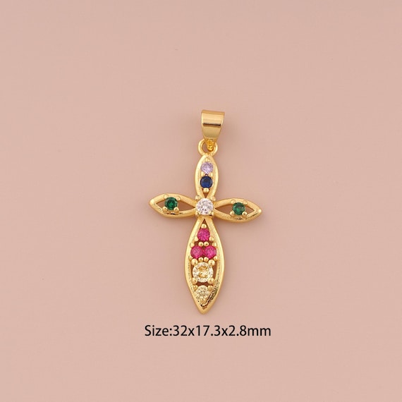 18K Gold Cross Charms,CZ Pave Minimalist Charms Pendants,Christian Charm for DIY Jewelry Making Supply
