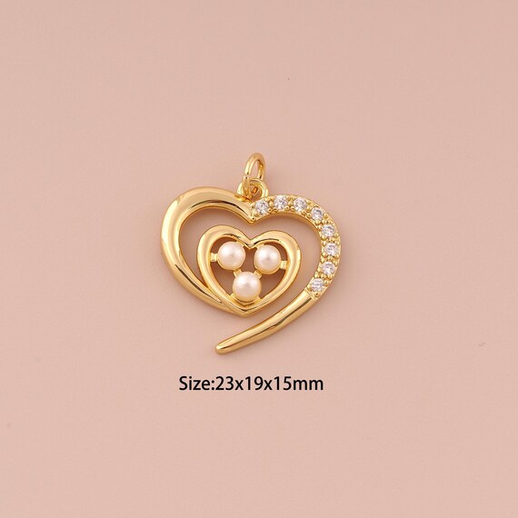 18K Gold Heart Charms,CZ Pave Minimalist Charms Pendants,Heart Charm for DIY Jewelry Making Supply