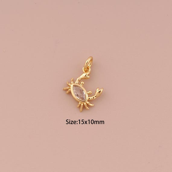 18K Gold Crab Charms,CZ Pave Minimalist Charms Pendants,Crab Charm for DIY Jewelry Making Supply