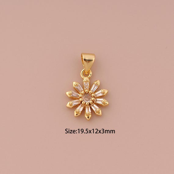 18K Gold Flower Charms,CZ Pave Minimalist Charms Pendants,Flower Charm for DIY Jewelry Making Supply