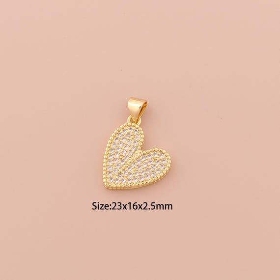18K Gold Heart Charms,CZ Pave Minimalist Charms Pendants,Heart Charm for DIY Jewelry Making Supply