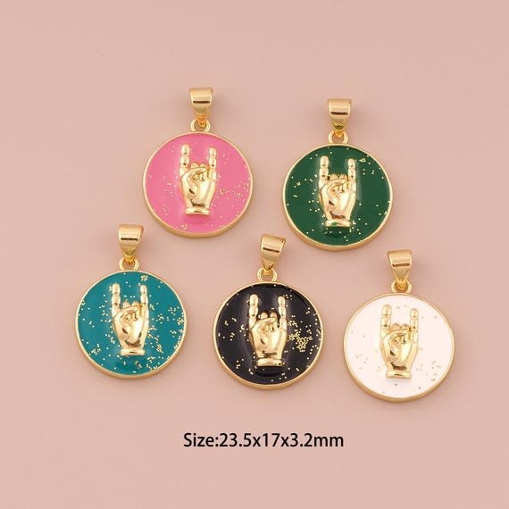 18K Gold Gesture Charms,Enamel Minimalist Charms Pendants,Gesture Charm for DIY Jewelry Making Supply