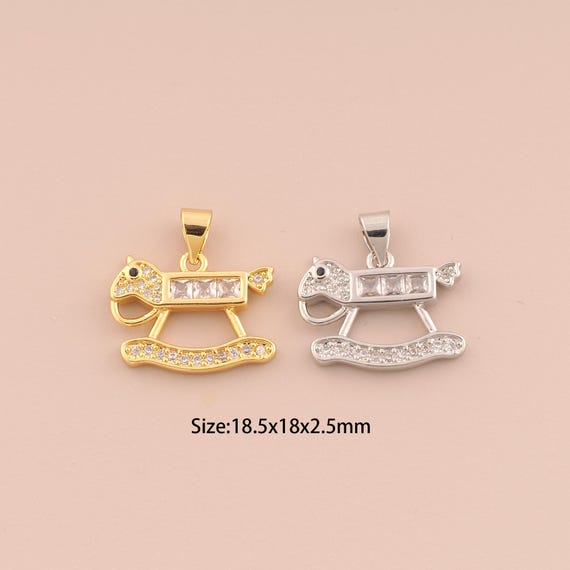 18K Gold Rocking Horse Charms,CZ Pave Rocking Horse Charms Pendants,Rocking Horse Charm for DIY Jewelry Making Supply