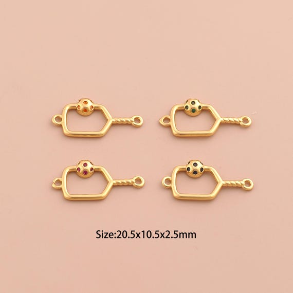 18K Gold Pickle Ball Connector,CZ Pave Rackets Connector Charms,Sports Connector for DIY Jewelry Making Supply