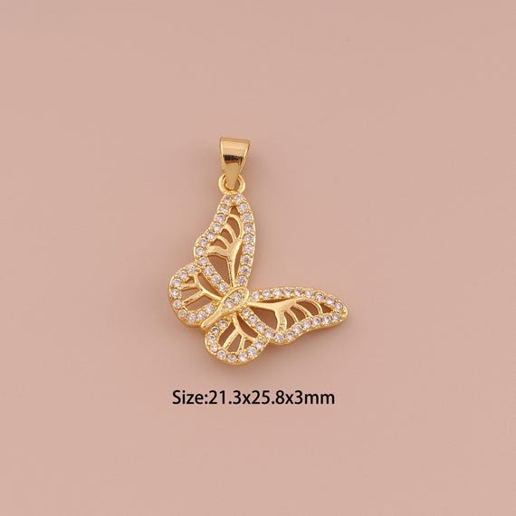 18K Gold Butterfly Charms,CZ Pave Minimalist Charms Pendants,Butterfly Charm for DIY Jewelry Making Supply