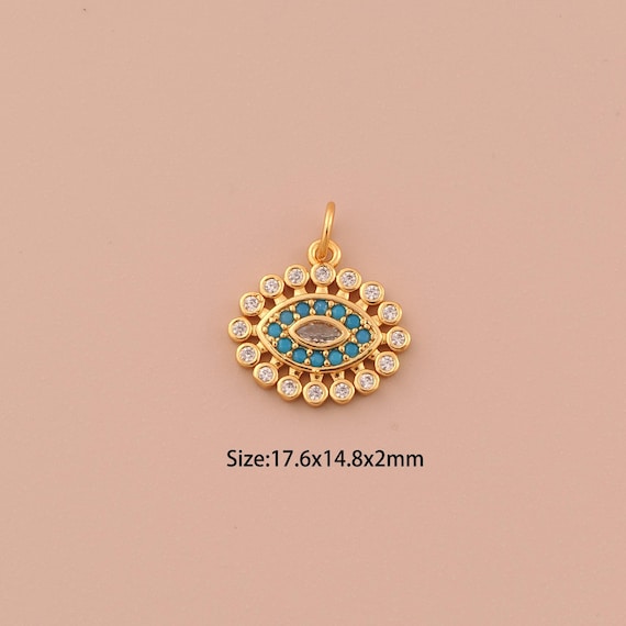 18K Gold Evil Eye Charms,CZ Pave Minimalist Charms Pendants,Devil Eye Charm for DIY Jewelry Making Supply