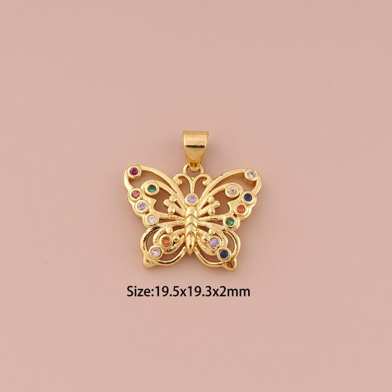 18K Gold Butterfly Charms,CZ Pave Minimalist Charms Pendants,Butterfly Charm for DIY Jewelry Making Supply