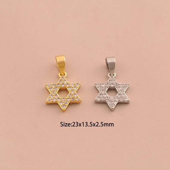 18K Gold David Star Charms,Jewish Star Charms Pendants,CZ Pave Starburst Charm for DIY Jewelry Making Supply