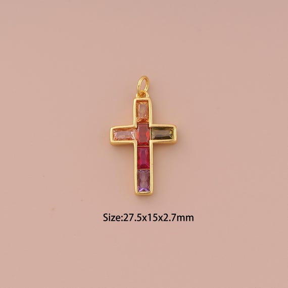 18K Gold Cross Charms,CZ Pave Religious Charms Pendants,Christian Charm for DIY Jewelry Making Supply
