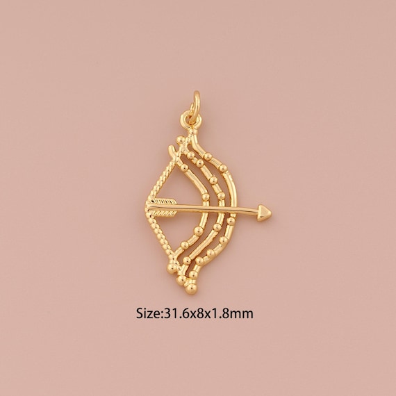 18K Gold Bow and Arrow Charms,Minimalist Charms Pendants,Bow and Arrow Charm for DIY Jewelry Making Supply