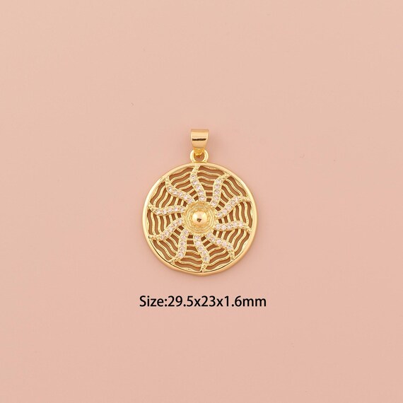 18K Gold Sun Charms,CZ Pave Minimalist Charms Pendants,Sun Charm for DIY Jewelry Making Supply