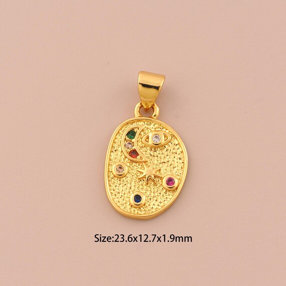 18K Gold Evil Eye Charms,CZ Pave Moon Charms Pendants,Oval Charm for DIY Jewelry Making Supply